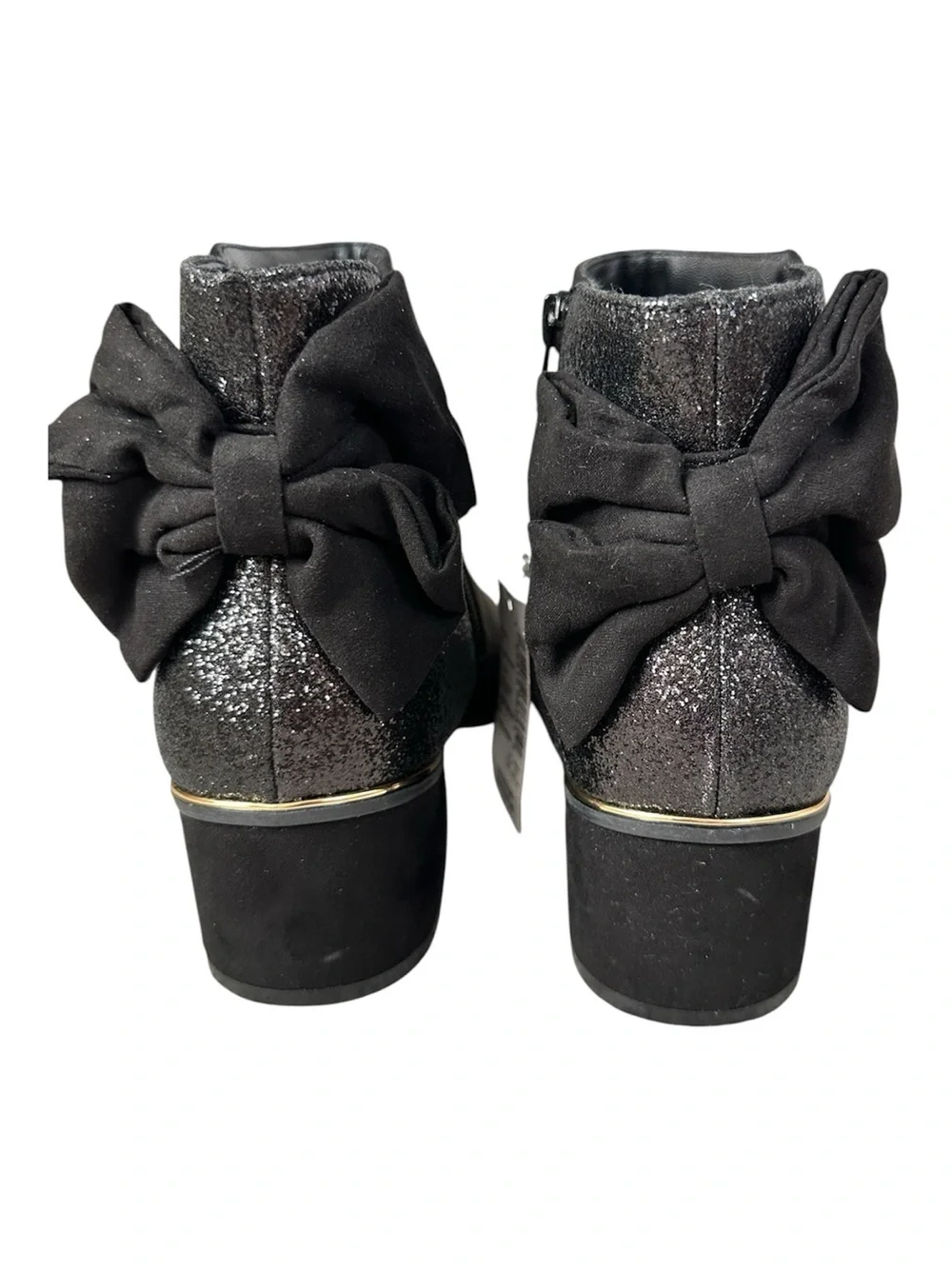 THE CHILDREN’S PLACE Girls Black Suede Glitter Gold Trim Bow Boots Size 6 NWT